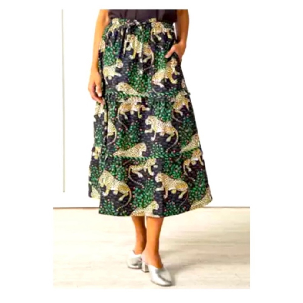 Printfresh Green and Black Midi Skirt